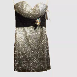 Hannah Jeweled Strapless Cocktail Dress black & silver dance prom size 6 NWT